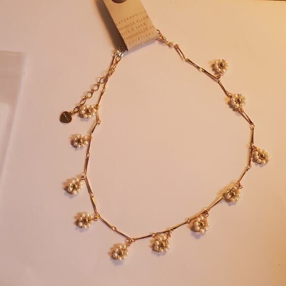 Anthropologie Nakamol gold over brass white beaded flower necklace NWT - Picture 12 of 12
